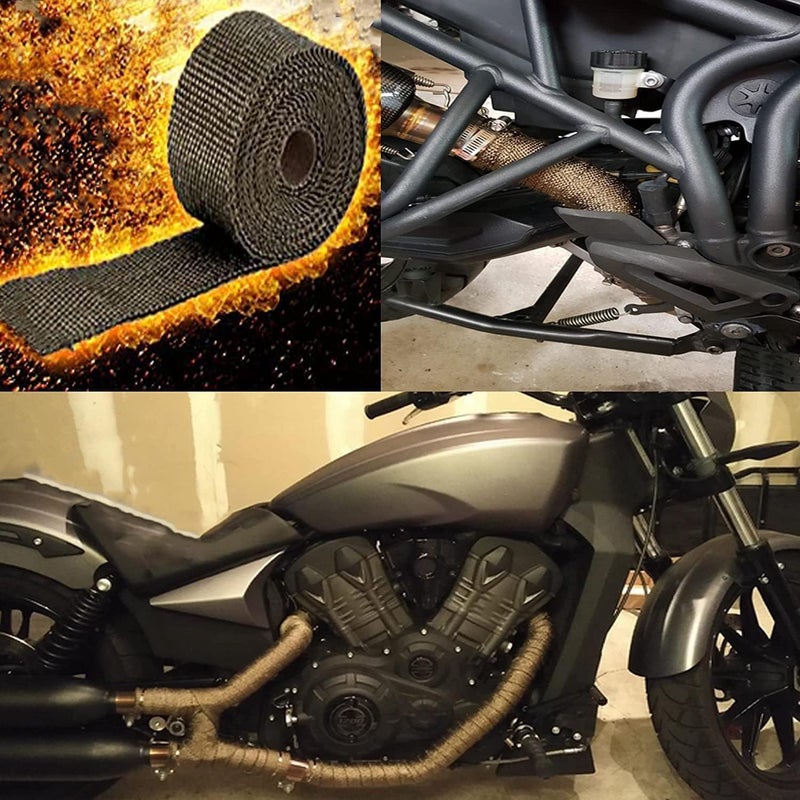 Foneso Exhaust Heat Wrap, 2in x 33ft Titanium Exhaust Muffler Tape Fiberglass Heat Shield Header Wrap for Car Motorcycle Pipes with 10 Pcs Stainless Steel Ties - Image 3